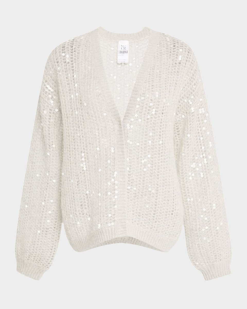 Cashmere Open-Weave Sequin Cardigan